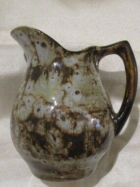 Vintage rustic art crockery jug vase creamer unique marked stoneware pitcher
